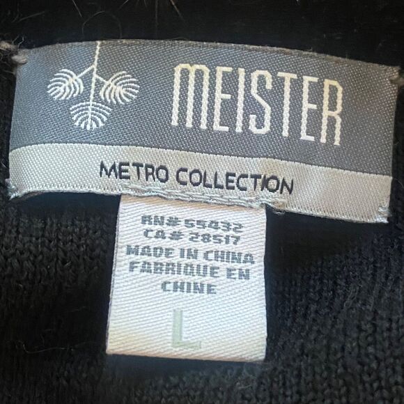 Meister 100% Merino Wool Rabbit Fur Collar 1/4 Zip Sweater Black Velvet Trim - Picture 3 of 11